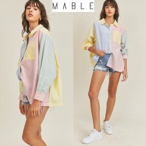ANTHROPOLOGIE x MABLE Color Block Long Sleeves Button Down Shirt Relaxed Fit S/M